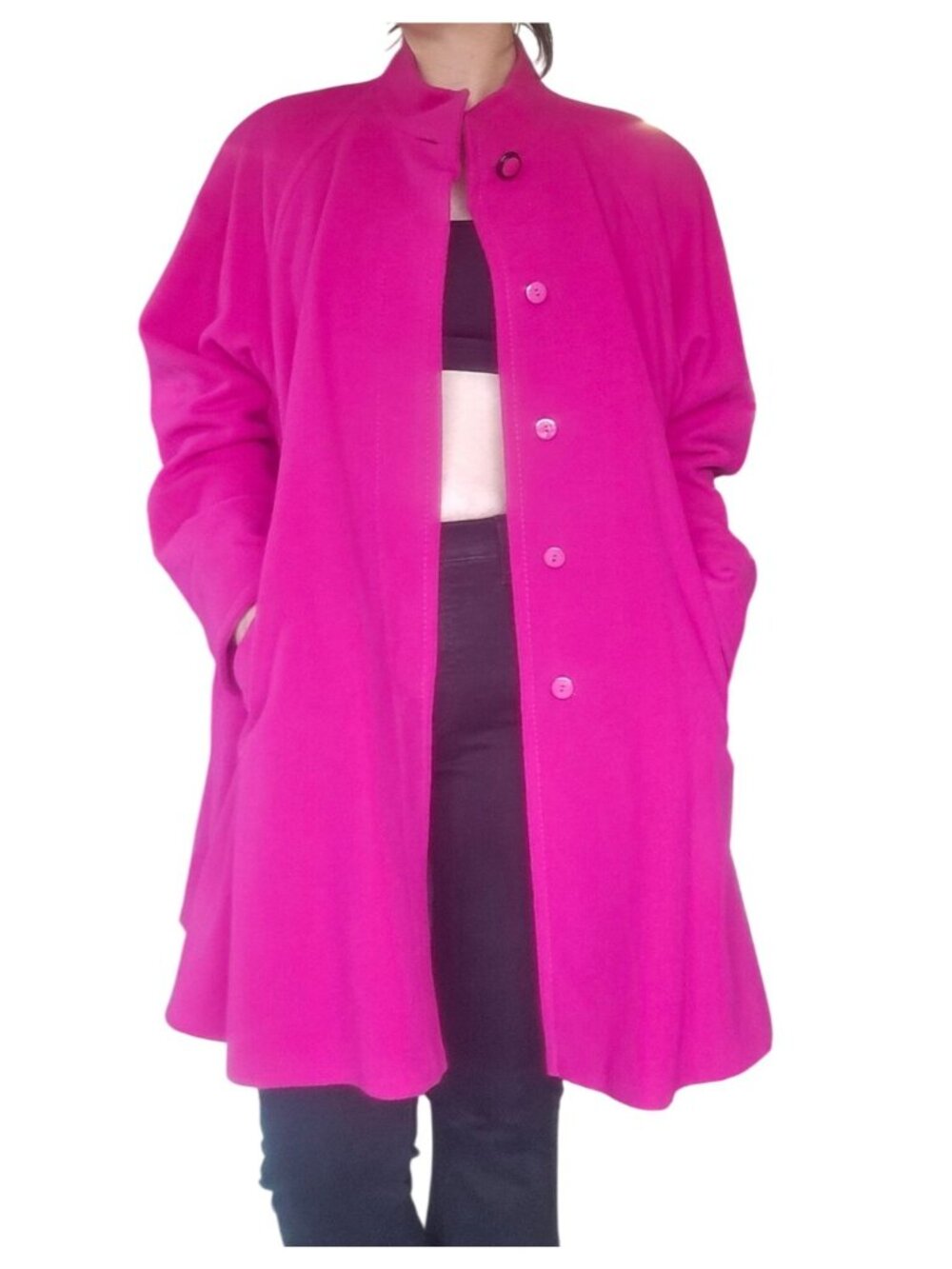Vintage 80s Yessica Hot Pink Wool Blend Overcoat Women's Size XL Matching Gloves